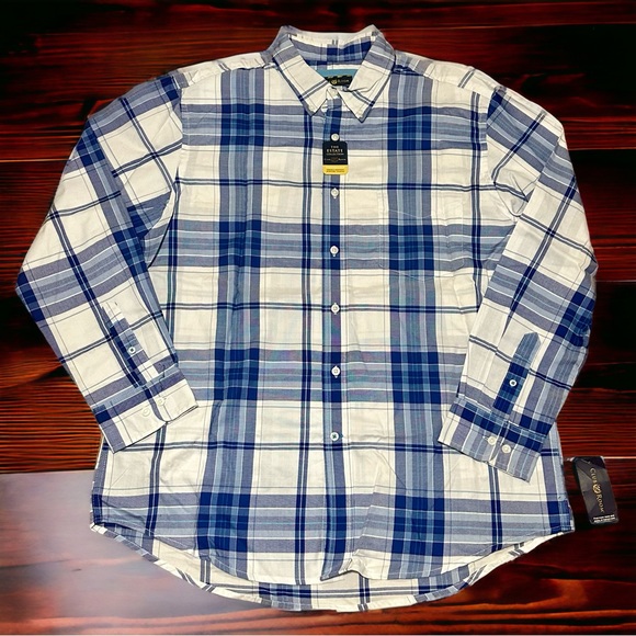Vintage 1980'S Banana Republic short-sleeved button-down plaid shirt, size L, men's cotton yellow type Vintage Second Hand